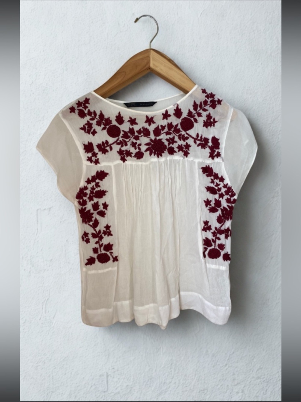 Zara Embroidered Floral Bohemian Cotton Peasant Blouse Size Medium - Picture 2 of 8
